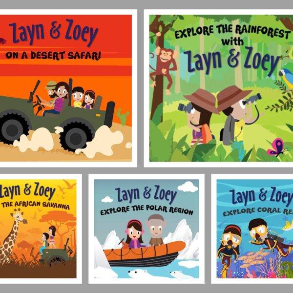 Zayn and Zoey Habitat Series Kids Story Book for Early Learning – Educational Picture Book, Set of 5 (Rainforest, Desert, Polar, Coral Reefs, Savannahs)